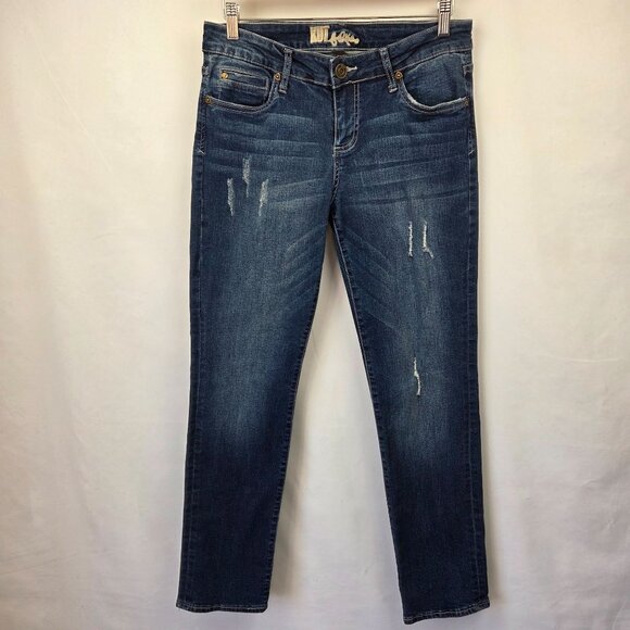 Kut From The Kloth Lightly Distressed Straight-Leg Denim Jeans Size 8 - Picture 1 of 13